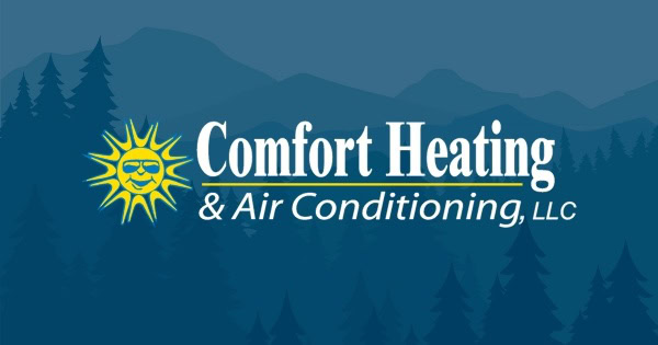 High-quality HVAC logo with sun and mountain background for Comfort Heating & Air Conditioning LLC.